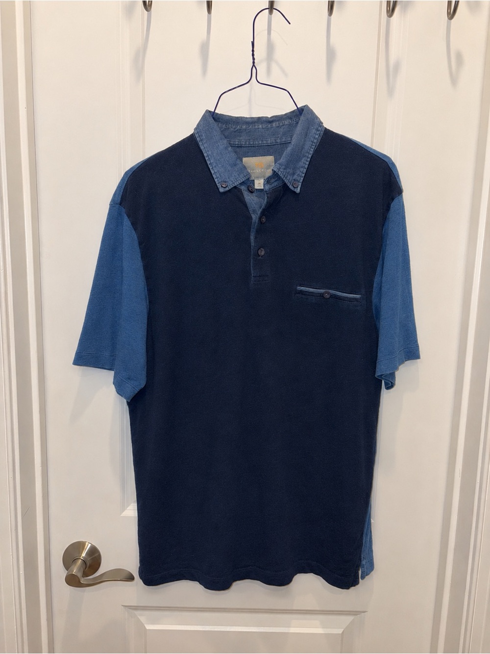Thomas Dean Two-Tone Navy and Light Blue Polo